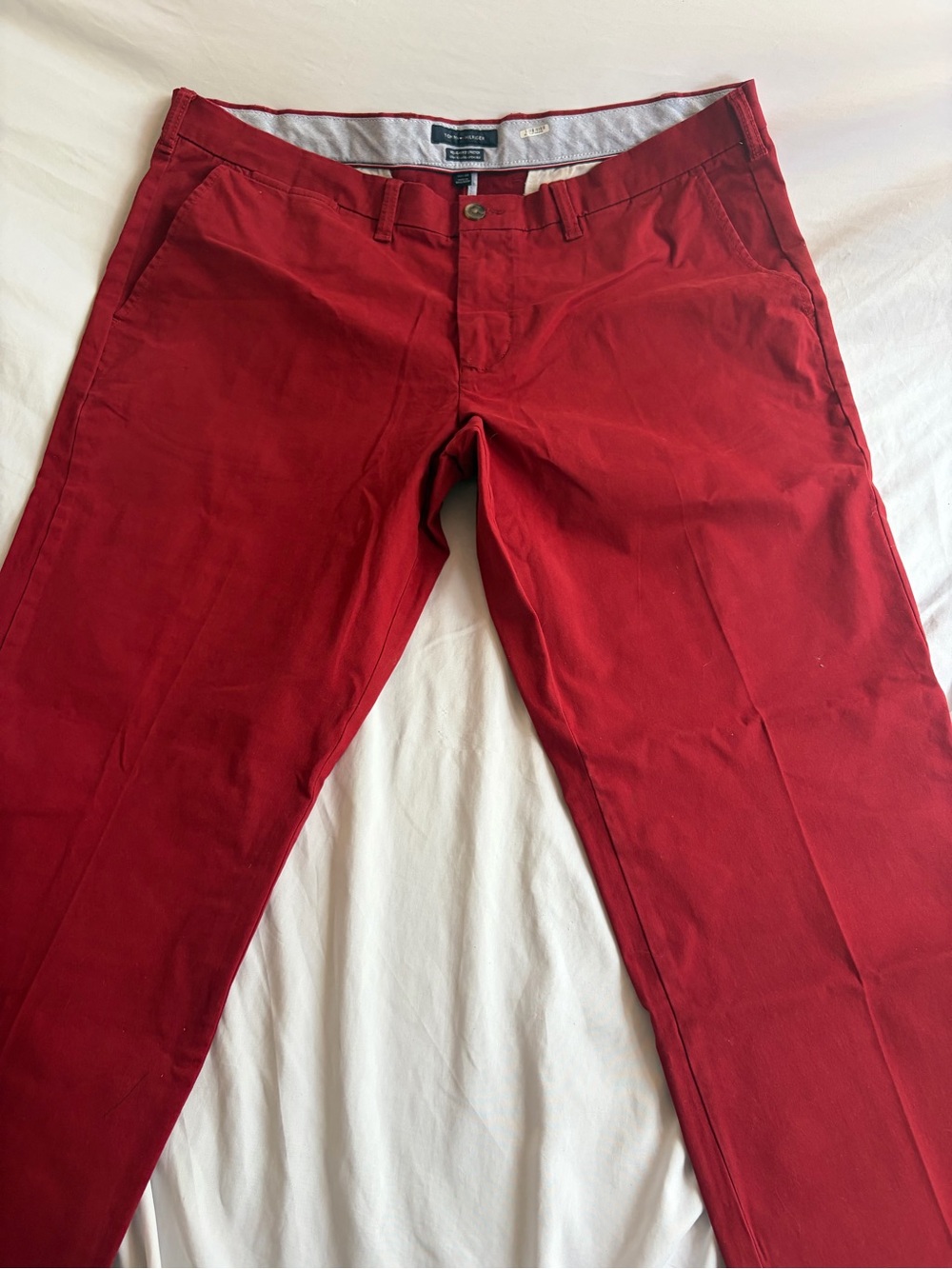 Tommy Hilfiger Mens Pants 40x30 Burnt Red Regular Fit Stretch Chino